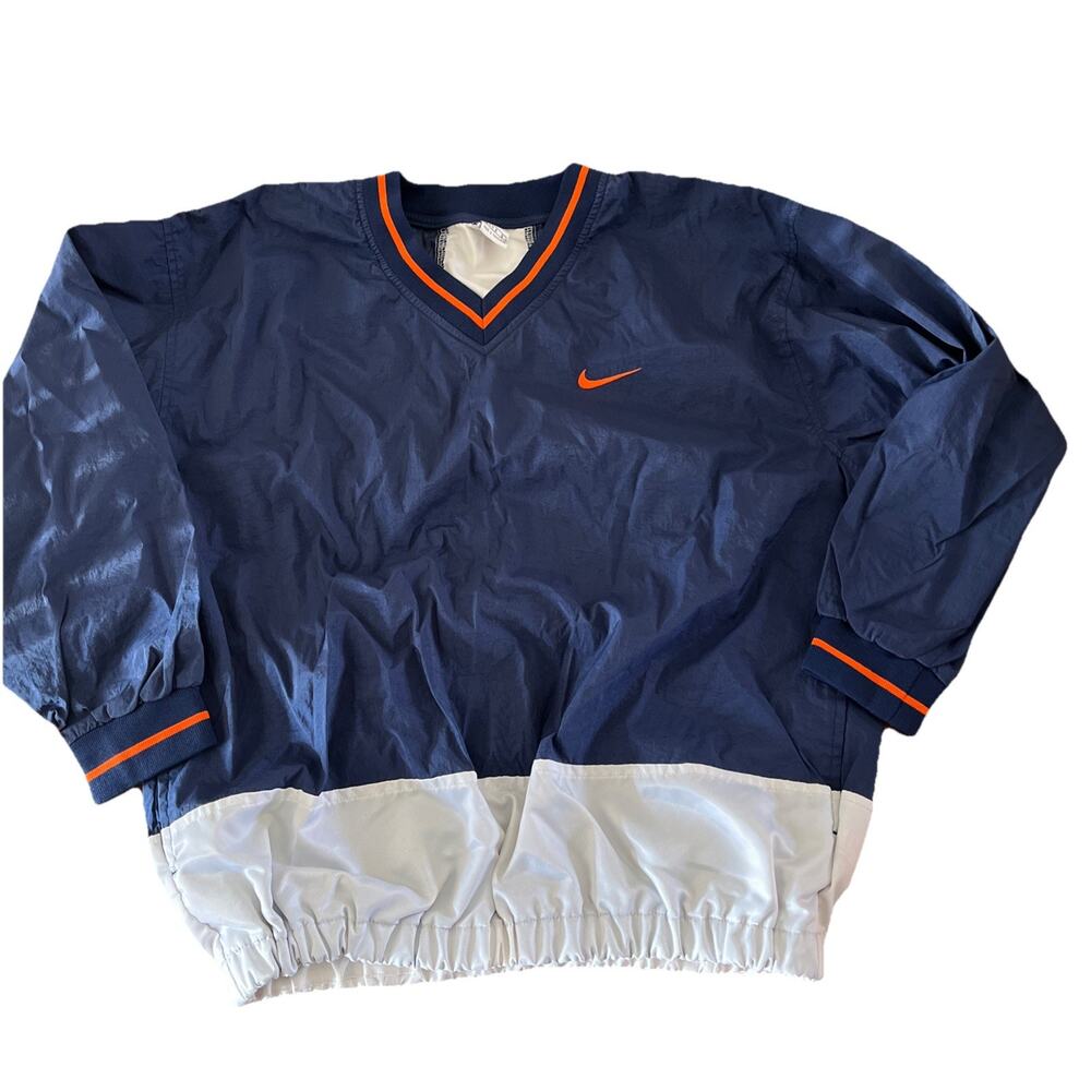 Nike Navy and White Windbreaker Pullover with Orange Accents